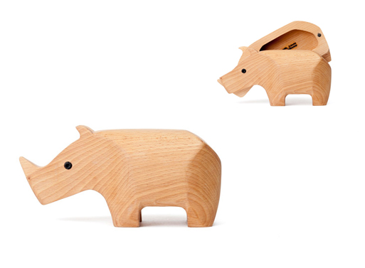 動物造型原木小收納盒：犀牛    17.8cm×8.9cm×7.6cm