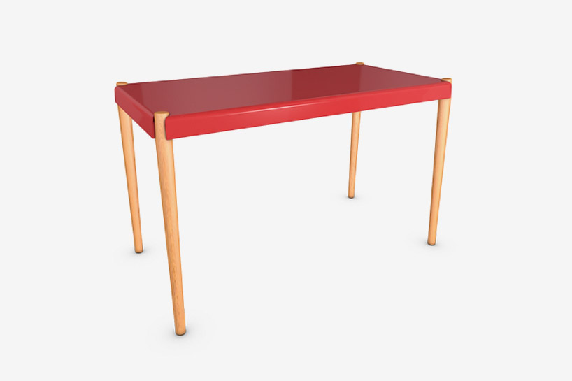 橡木桌子腳的紅色桌子